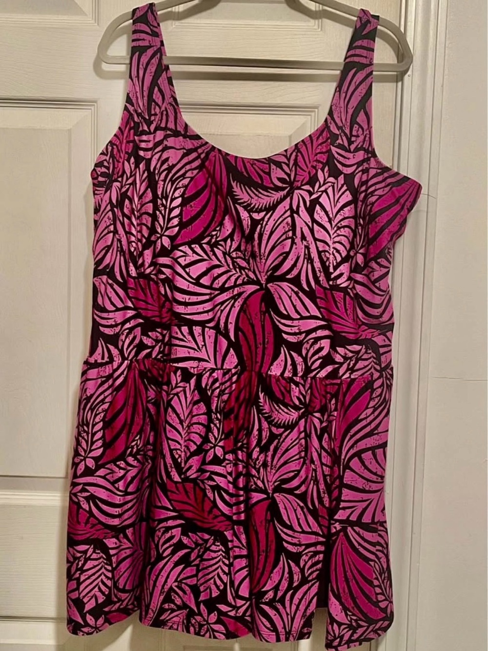 Women’s Pink Leaf-Print Swim Dress